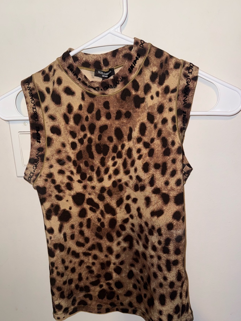 Skims Dolce and Gabbana Cotton Jersey Mock Neck Tank Leopard Small - Picture 2 of 7